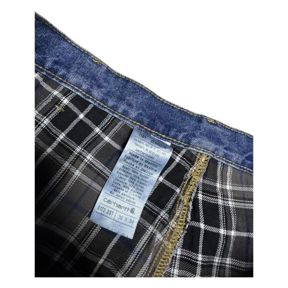 CARHARTT Plaid Flannel Lined Winter Work Denim Pants Jeans Mens 37x34 - Picture 5 of 8